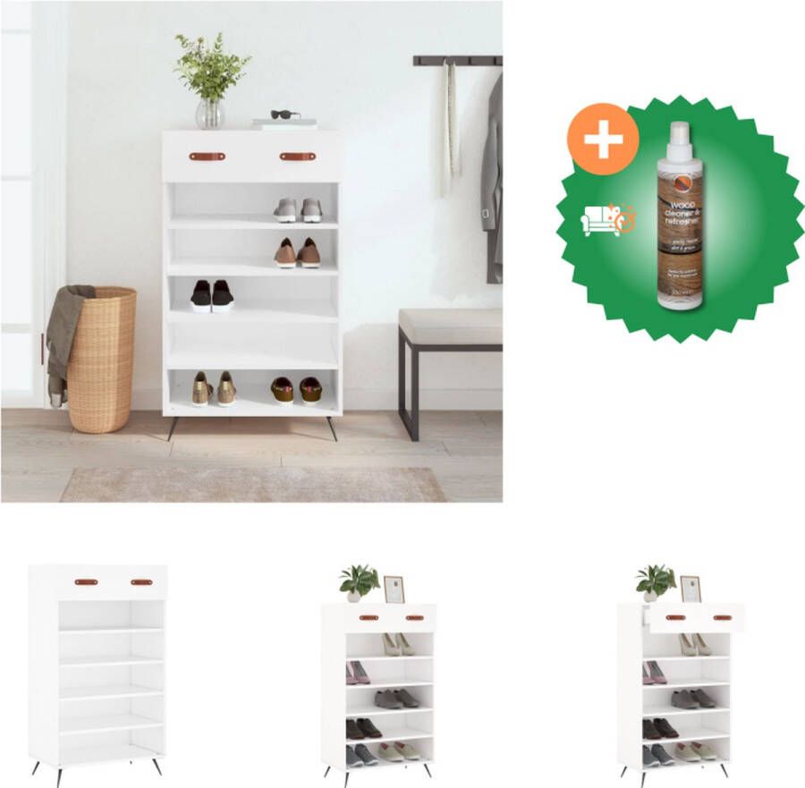 VidaXL Schoenenkast Wit 60 x 35 x 105 cm Duurzaam hout 1 lade 5 open vakken Kast Inclusief Houtreiniger en verfrisser - Foto 2