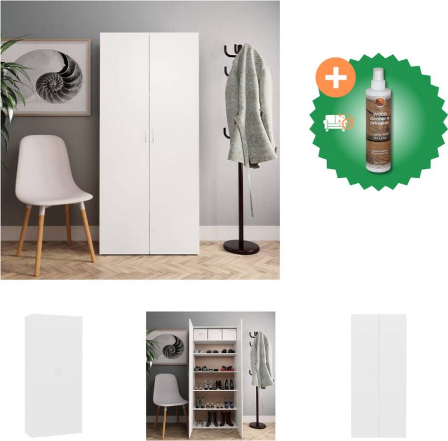 VidaXL Schoenenkast Hout 80 x 35.5 x 180 cm 2 deuren 6 schappen Schoenenkast Inclusief Houtreiniger en verfrisser