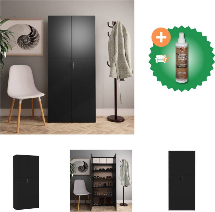 VidaXL Schoenenkast Hout 80 x 35.5 x 180 cm 6 schappen 2 deuren Zwart Schoenenkast Inclusief Houtreiniger en verfrisser
