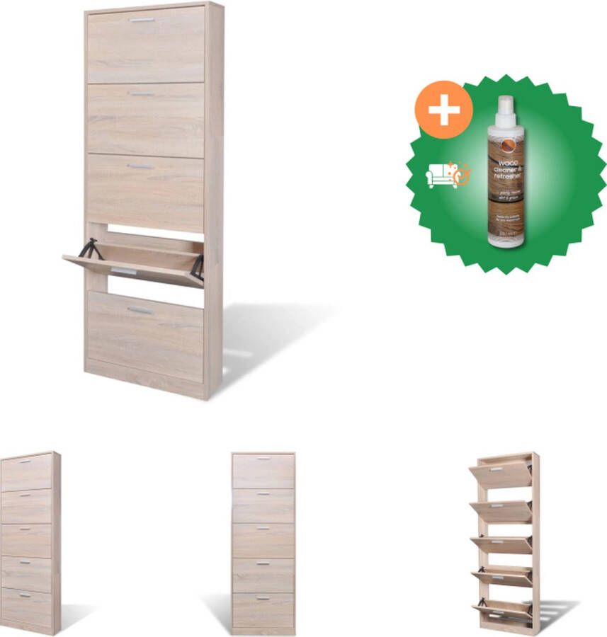 VidaXL Schoenenkast hout met 5 opbergvakken eiken-look Schoenenkast Inclusief Houtreiniger en verfrisser