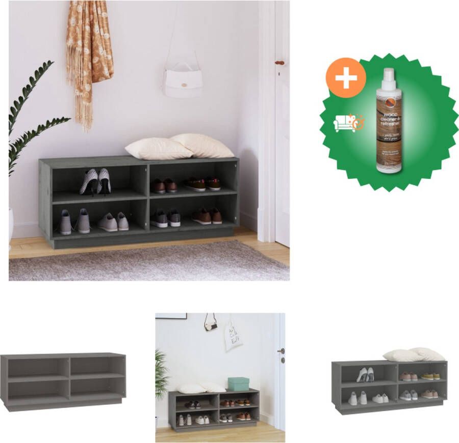 VidaXL Schoenenkast Houten 110 x 34 x 45 cm Grijs Massief Grenenhout Schoenenkast Inclusief Houtreiniger en verfrisser