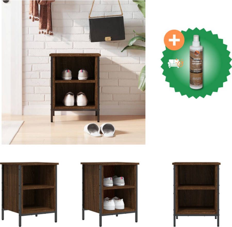VidaXL Schoenenkast Industriële Stijl 38x35x50 cm Bruineiken Duurzaam hout en staal Montage vereist Schoenenkast Inclusief Houtreiniger en verfrisser
