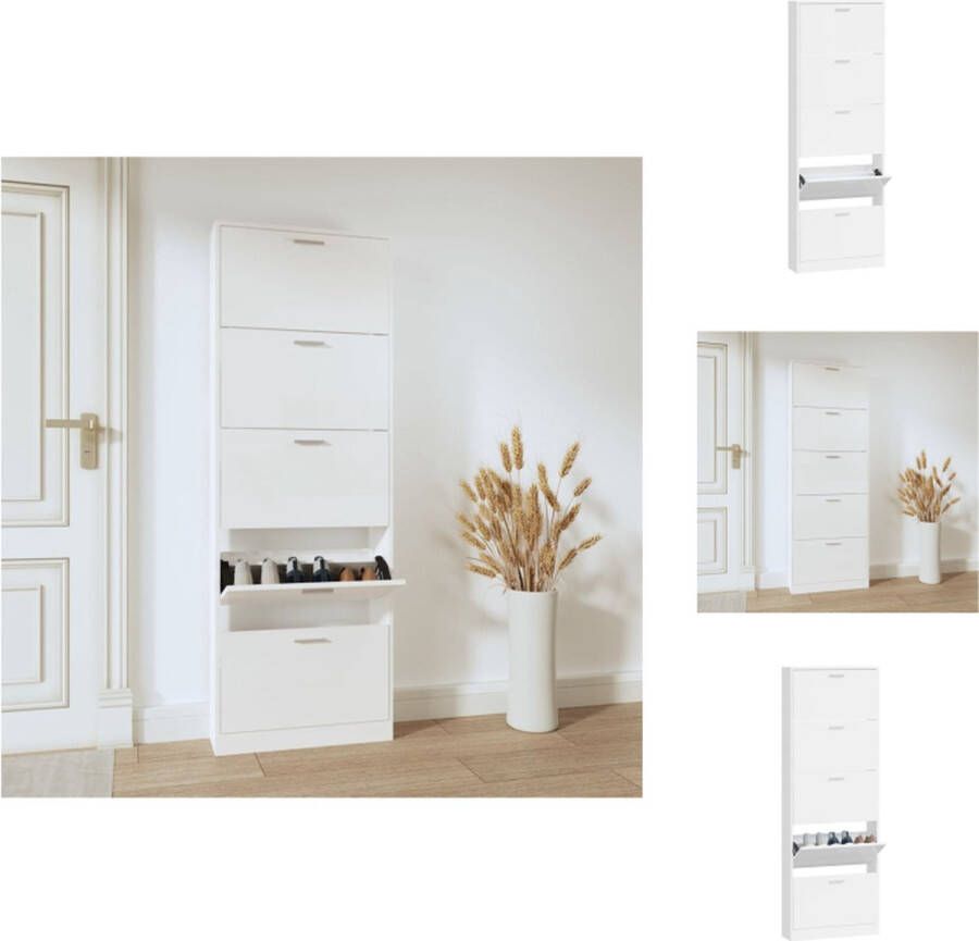 VidaXL Schoenenrek Schoenenrekken Opbergrek Voor Schoenen Schoenenstellage Schoenenkast 59x17x169 cm bewerkt hout hoogglans wit