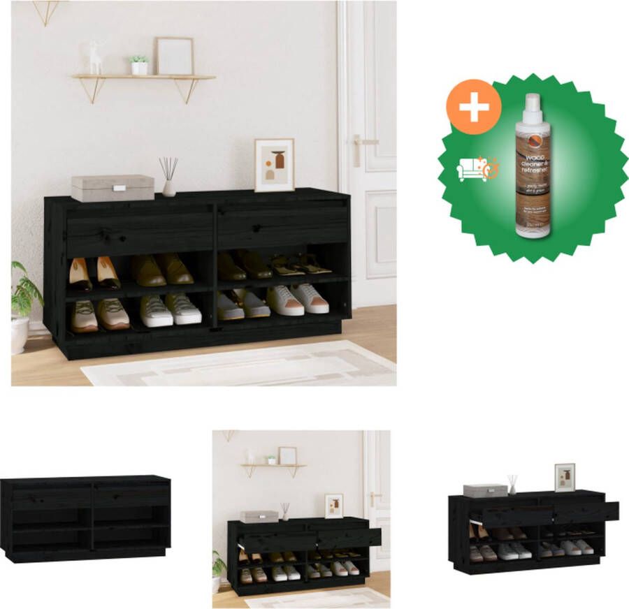 VidaXL Schoenenkast Massief Grenenhout 110 x 34 x 52 cm Zwart Schoenenkast Inclusief Houtreiniger en verfrisser