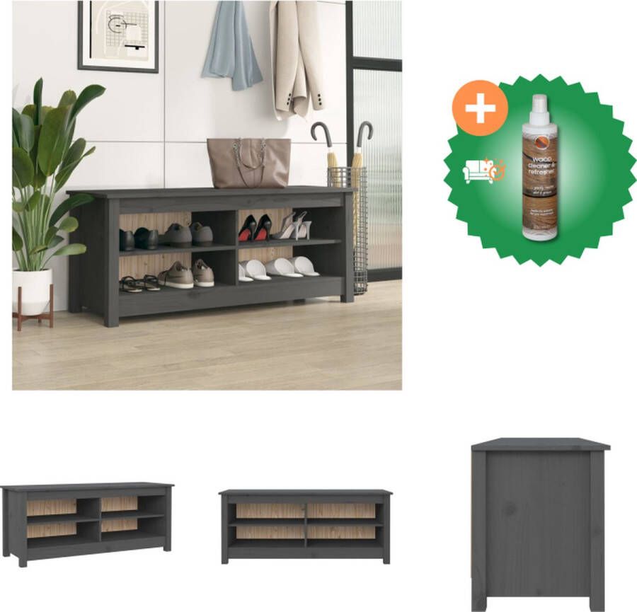 VidaXL Schoenenkast Massief grenenhout 110 x 38 x 45.5 cm Grijs Schoenenkast Inclusief Houtreiniger en verfrisser