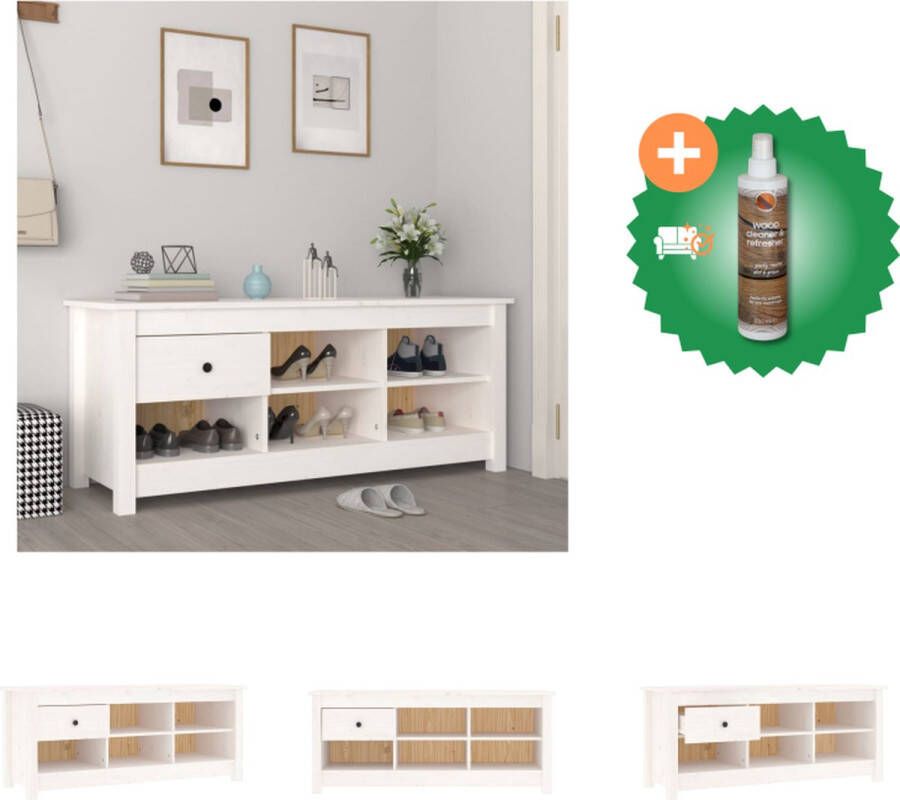 VidaXL Schoenenkast 110x38x45-5 cm massief grenenhout wit Schoenenkast Inclusief Houtreiniger en verfrisser