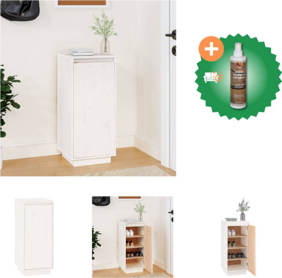 VidaXL Schoenenkast Massief grenenhout 35 x 35 x 80 cm Wit Schoenenkast Inclusief Houtreiniger en verfrisser
