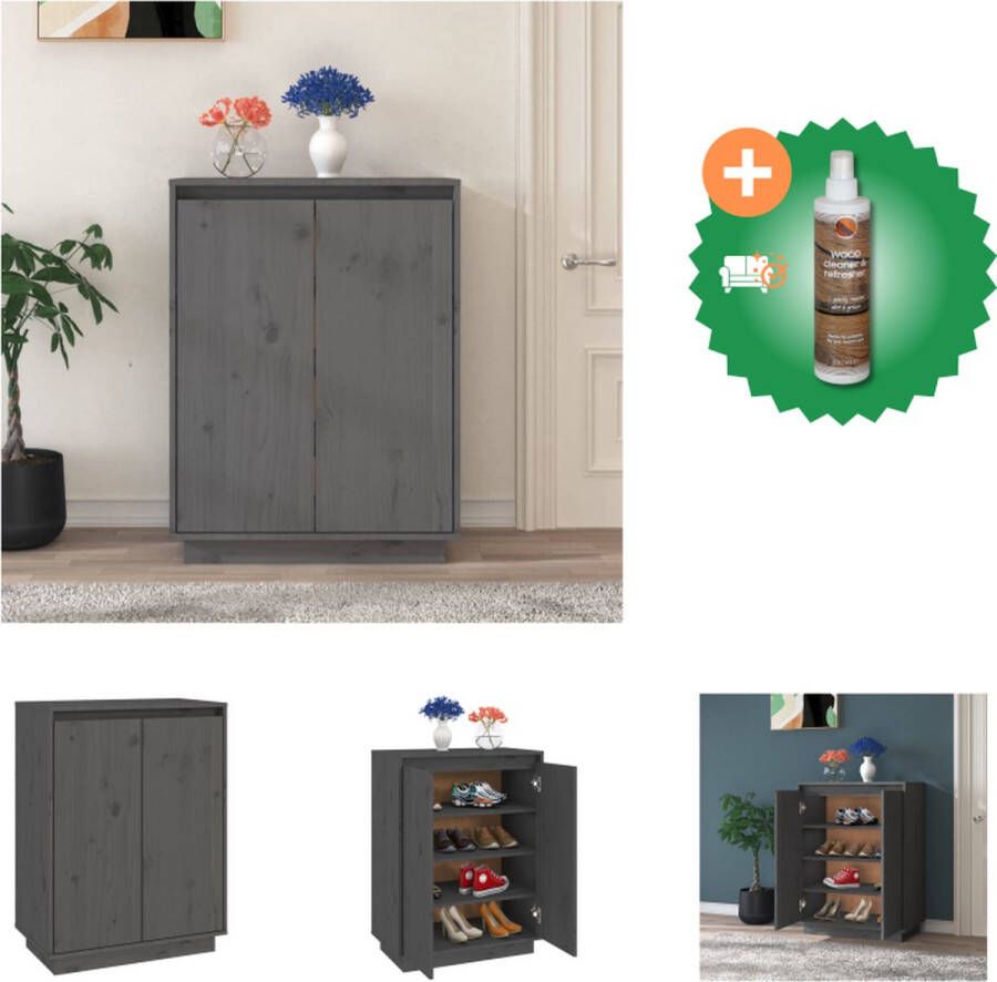 VidaXL Schoenenkast Massief Grenenhout Grijs 60 x 35 x 80 cm Wandmontage Schoenenkast Inclusief Houtreiniger en verfrisser
