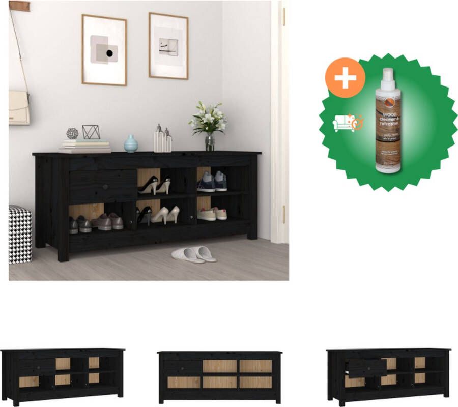 VidaXL Schoenenkast Massief Grenenhout Zwart 110 x 38 x 45.5 cm Schoenenkast Inclusief Houtreiniger en verfrisser