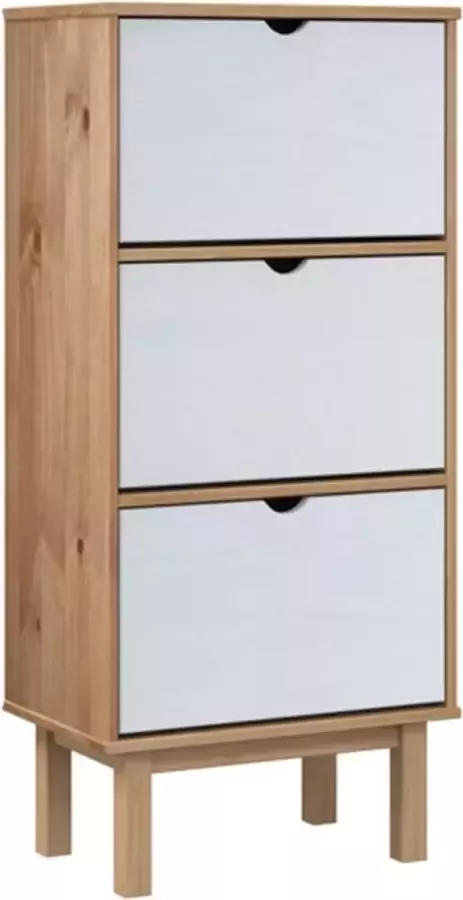 VidaXL -Schoenenkast-OTTA-3-lades-massief-grenenhout-bruin-en-wit - Foto 3