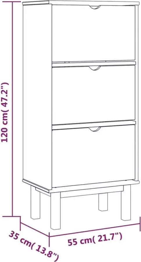 VidaXL -Schoenenkast-OTTA-3-lades-massief-grenenhout-bruin-en-wit - Foto 2
