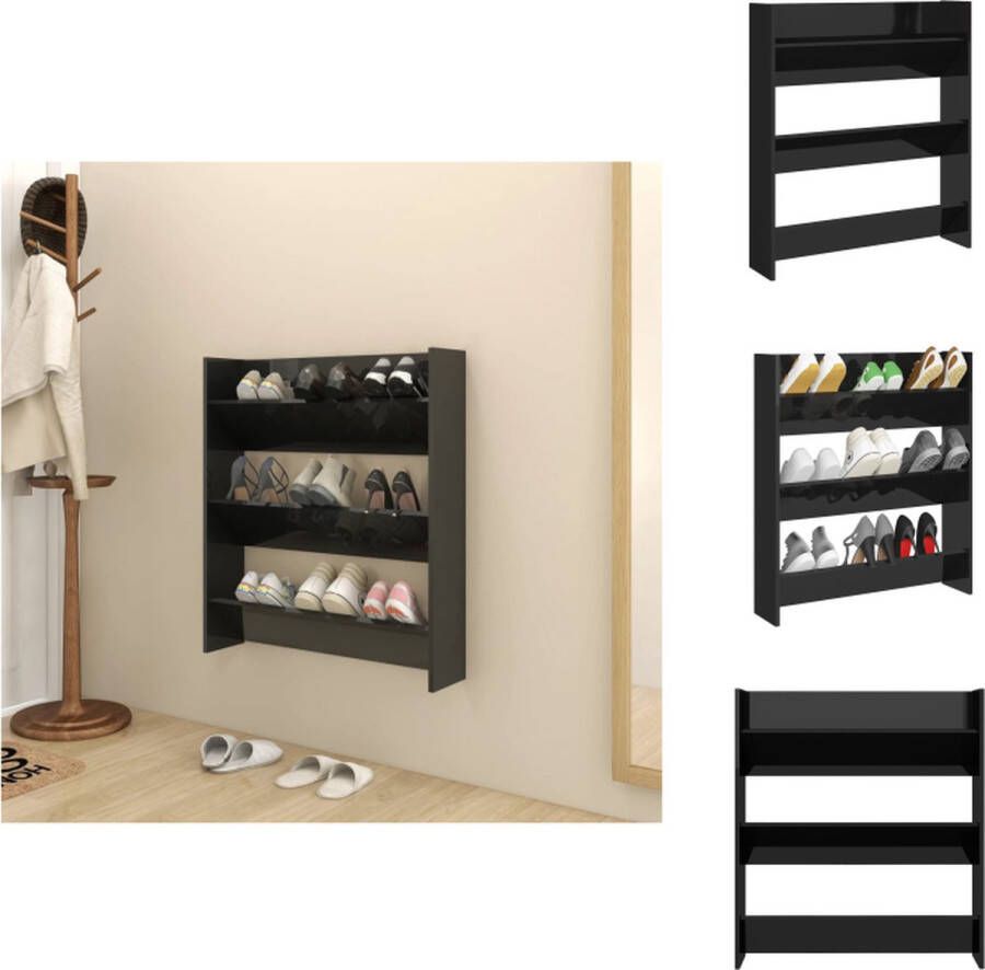 VidaXL Wandschoenenkast Wandschoenenkasten Wandkast Voor Schoenen Wandkasten Voor Schoenen Wandschoenenkast 80x18x90 cm spaanplaat hoogglans zwart - Foto 2