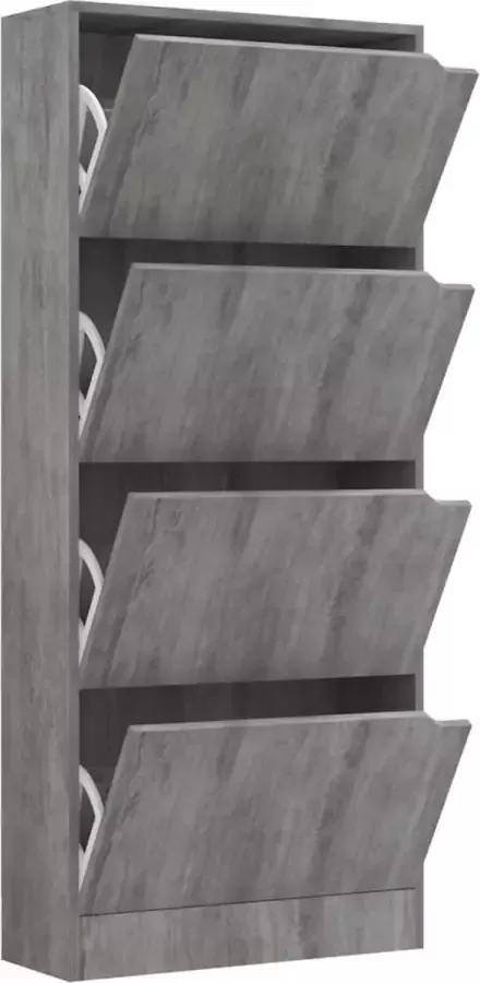 VidaXL Schoenenkast met 4 deuren 59x24x136 cm spaanplaat betongrijs - Foto 2
