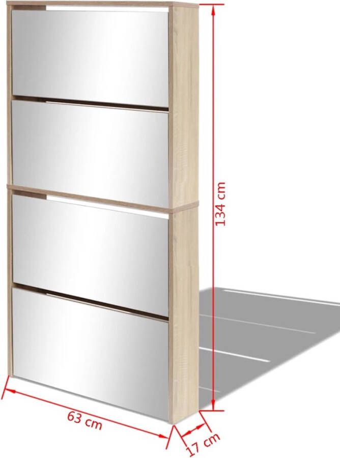 VidaXL -Schoenenkast-met-4-spiegels-63x17x134-cm-eikenhout - Foto 2