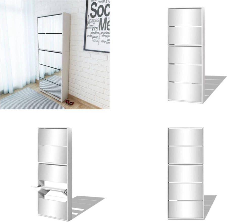 VidaXL Schoenenkast met 5 spiegels 63x17x169 5 cm wit Schoenenkast Schoenenkasten Schoenen Kast Schoenen Kasten