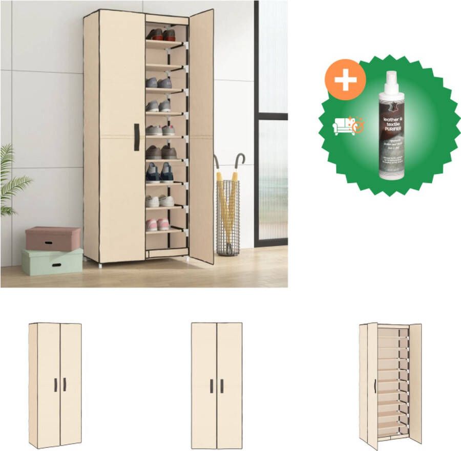 VidaXL Schoenenkast met deuren 10-laags 60x30x166cm Crème Nonwoven stof staal Schoenenkast Inclusief Reiniger