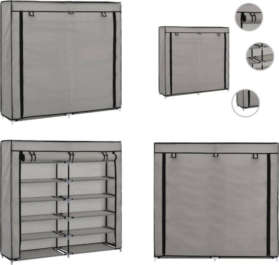VidaXL Schoenenkast met hoes 115x28x110 cm stof grijs Schoenenkast Schoenenkasten Schoenenberging Schoenenbergingen