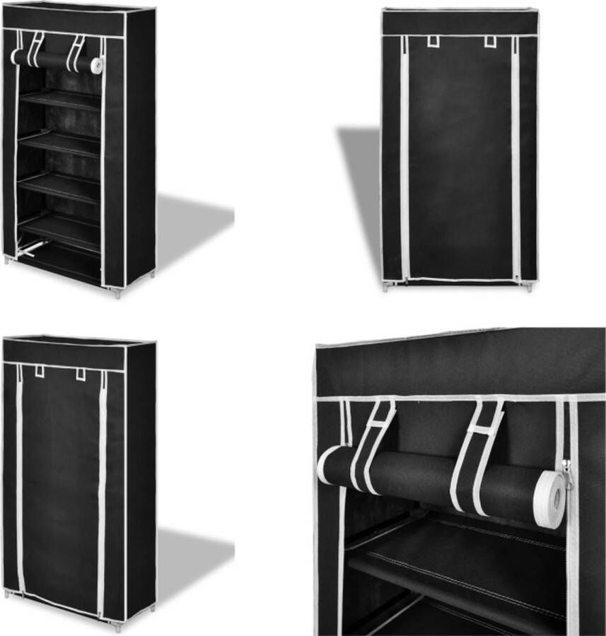 VidaXL Schoenenkast met hoes 58x28x106 stof zwart Schoenenkast Schoenenkasten Schoenen Kast Schoenen Kasten