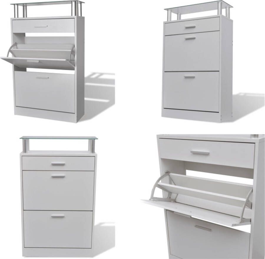 VidaXL Schoenenkast met lade en glazen schap wit hout Houten Schoenenkast Houten Schoenenkasten Schoenenkast Schoenenkasten