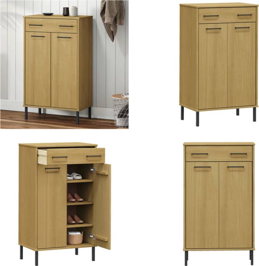 VidaXL Schoenenkast met metalen poten OSLO massief grenenhout bruin Schoenenkast Schoenenkasten Schoenenrek Schoenenrekken