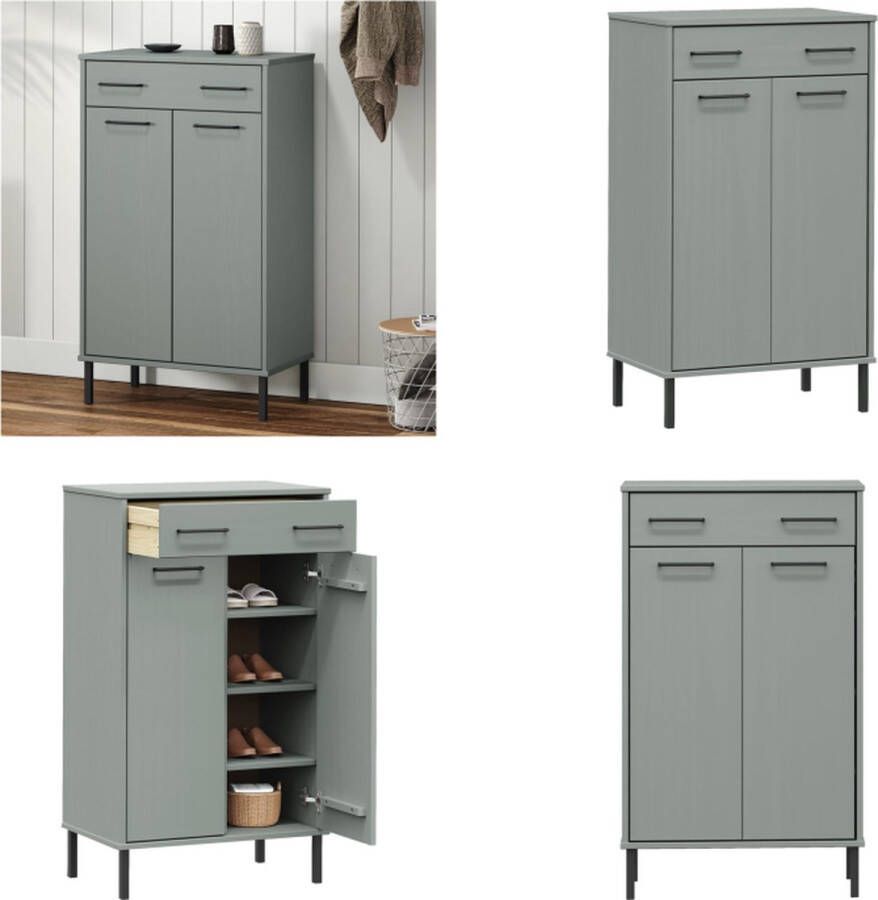 VidaXL Schoenenkast met metalen poten OSLO massief grenenhout grijs Schoenenkast Schoenenkasten Schoenenrek Schoenenrekken