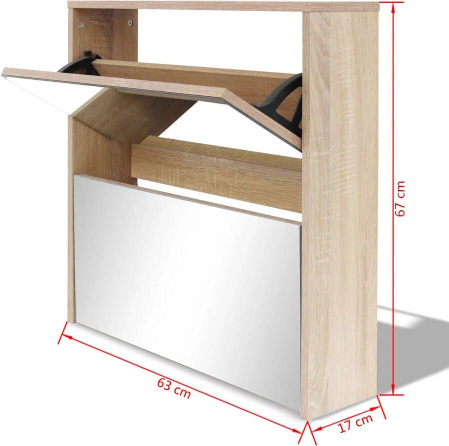 vidaXL -Schoenenkast-met-spiegel-2-laags-63x17x67-cm-zwart