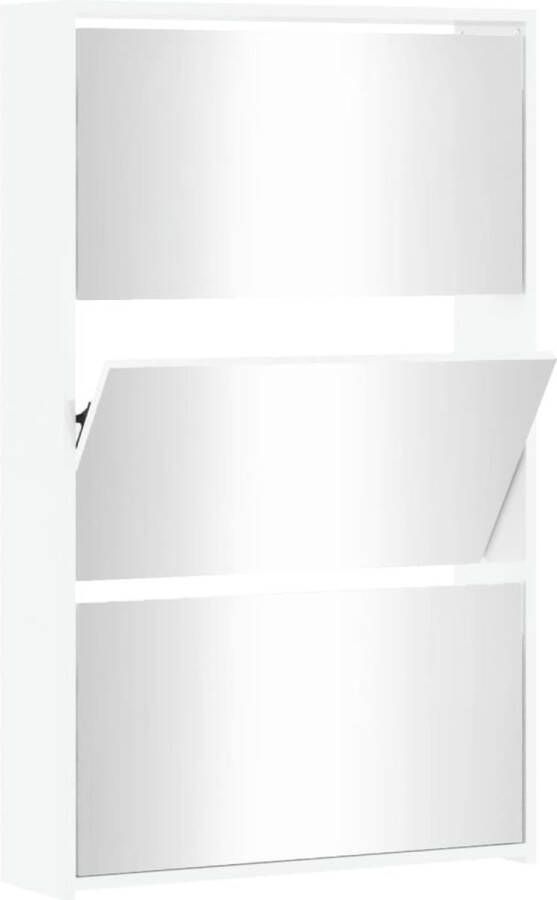 vidaXL -Schoenenkast-met-spiegel-3-laags-63x17x102 5-cm-hoogglans-wit