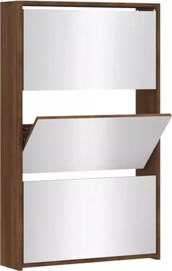 VidaXL Schoenenkast met spiegel 3-laags 63x17x102.5 cm bruineiken