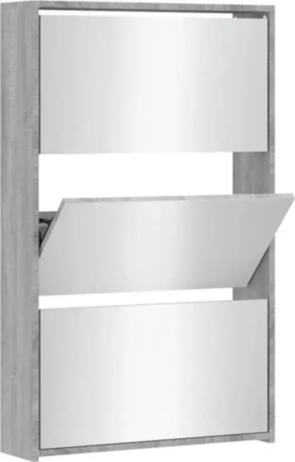 VidaXL Schoenenkast met spiegel 3-laags 63x17x102.5 cm grijs sonoma