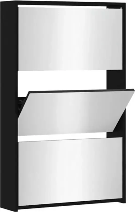 vidaXL Schoenenkast met spiegel 3-laags 63x17x102.5 cm zwart