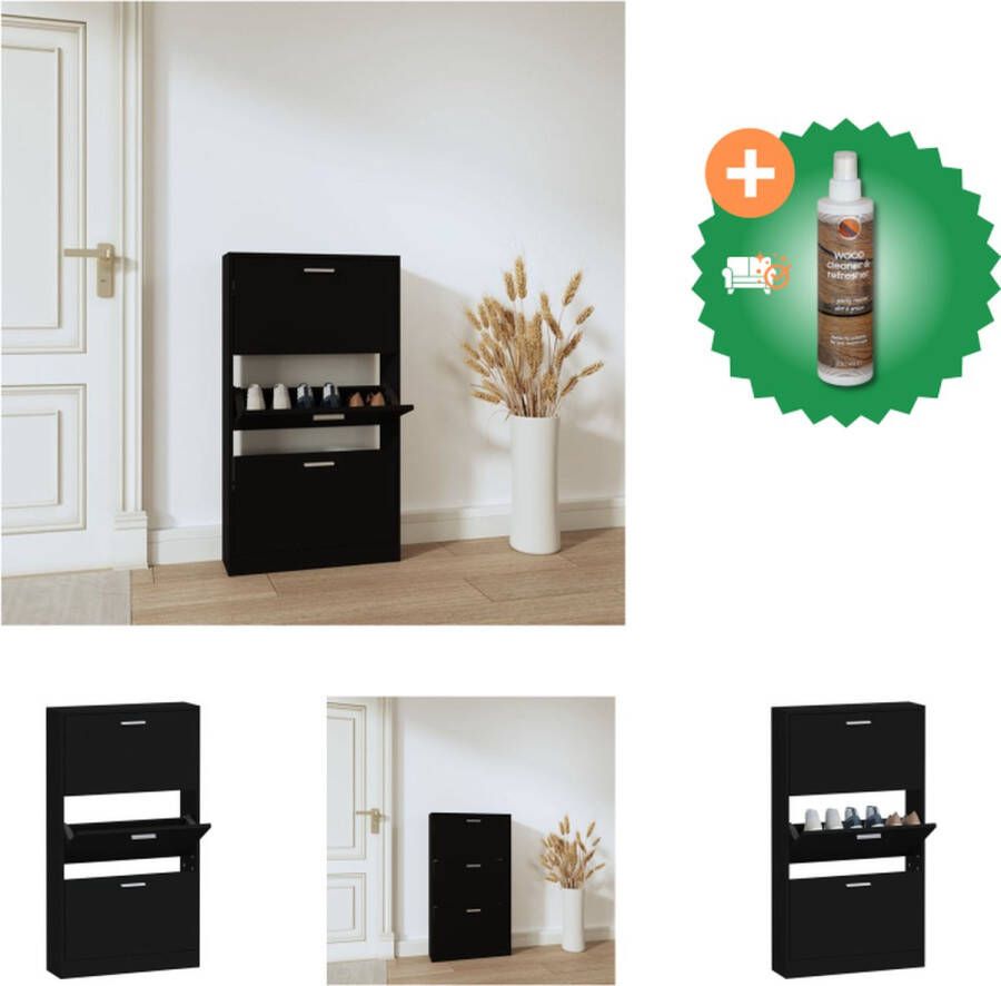 VidaXL Schoenenkast 59x17x108 cm bewerkt hout zwart Schoenenkast Inclusief Houtreiniger en verfrisser