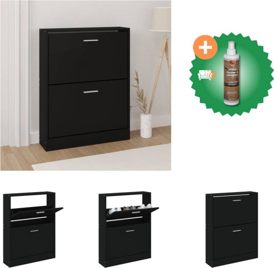 VidaXL -Schoenenkast-59x17x81-cm-bewerkt-hout-zwart Schoenenkast Inclusief Houtreiniger en verfrisser