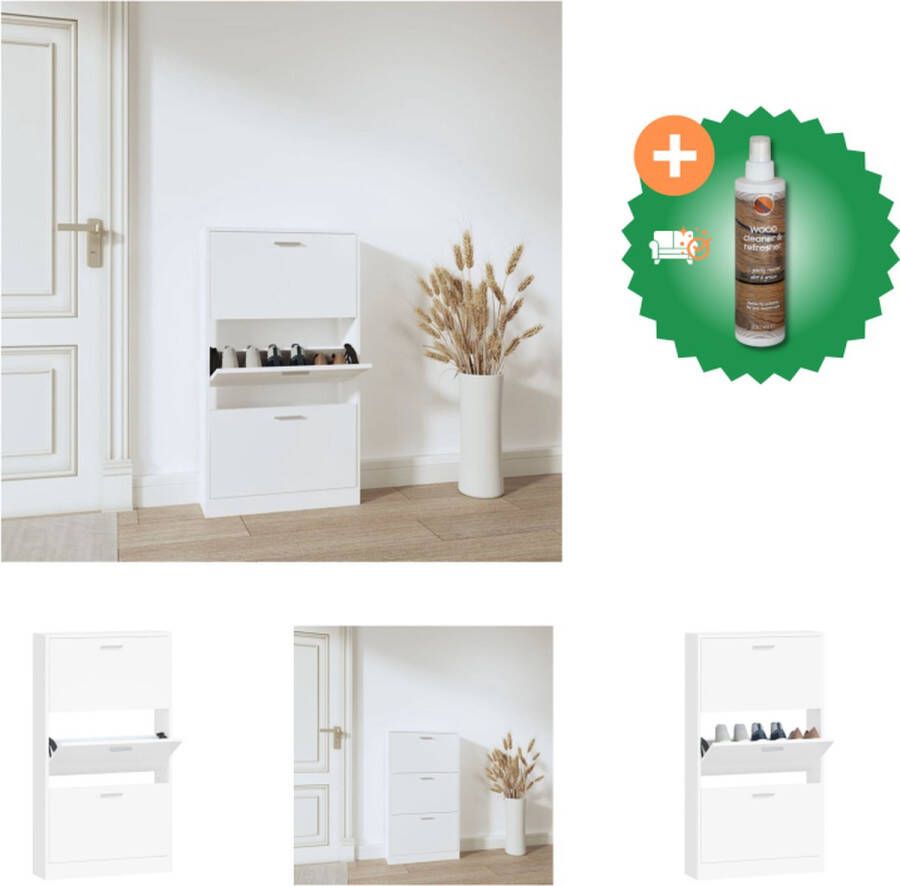 VidaXL Schoenenkast Modern en trendy Schoenenrek met 3 lades 59 x 17 x 108 cm (Wit) Schoenenkast Inclusief Houtreiniger en verfrisser