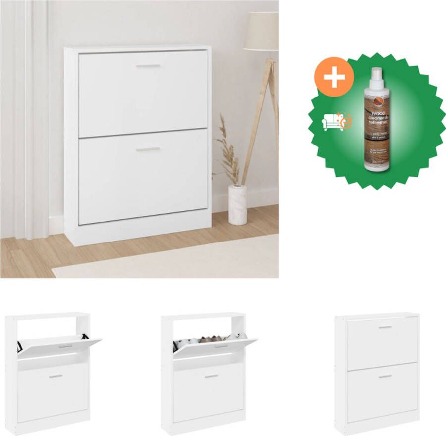 VidaXL Schoenenkast Modern Hout 59 x 17 x 81 cm Wit Schoenenkast Inclusief Houtreiniger en verfrisser