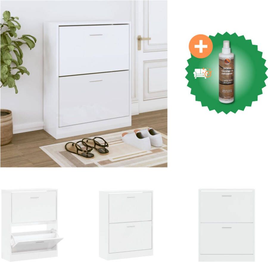 VidaXL Schoenenkast 63x24x81 cm bewerkt hout hoogglans wit Schoenenkast Inclusief Houtreiniger en verfrisser