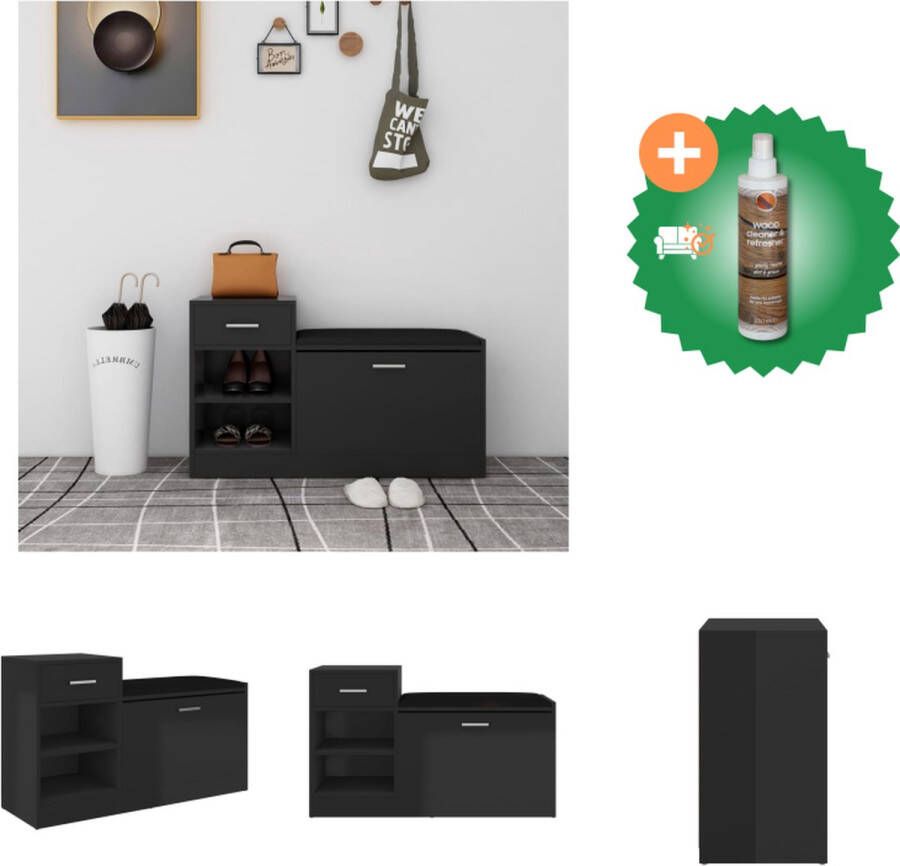 VidaXL Schoenenkast Modern Spaanplaat Hoogglans Zwart 94.5 x 31 x 57 cm Schoenenkast Inclusief Houtreiniger en verfrisser
