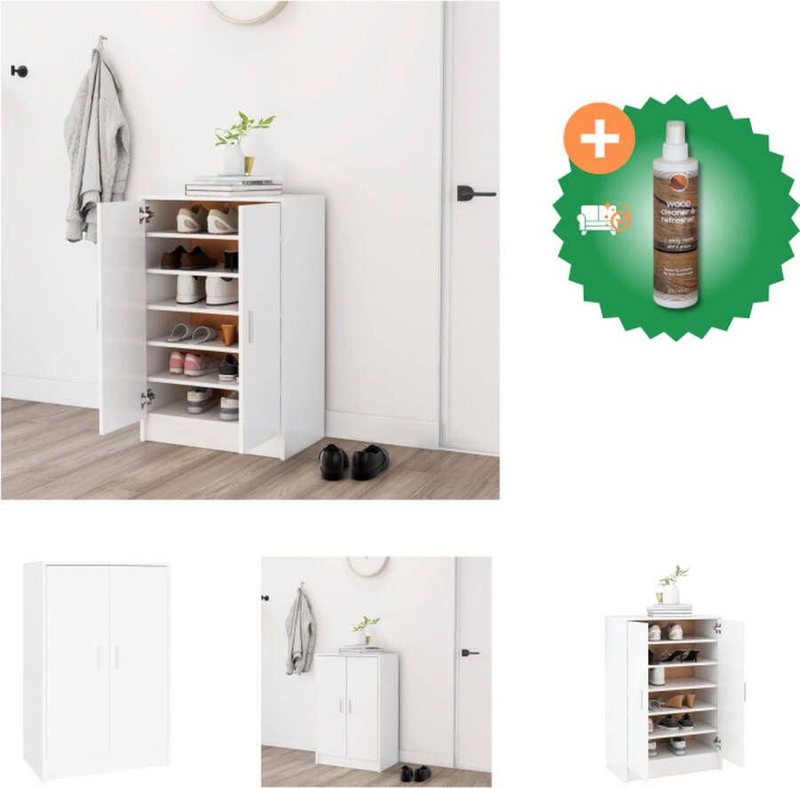VidaXL Schoenenkast Modern Wit 60 x 35 x 92 cm Gemaakt van Hoogwaardig Spaanplaat Schoenenkast Inclusief Houtreiniger en verfrisser