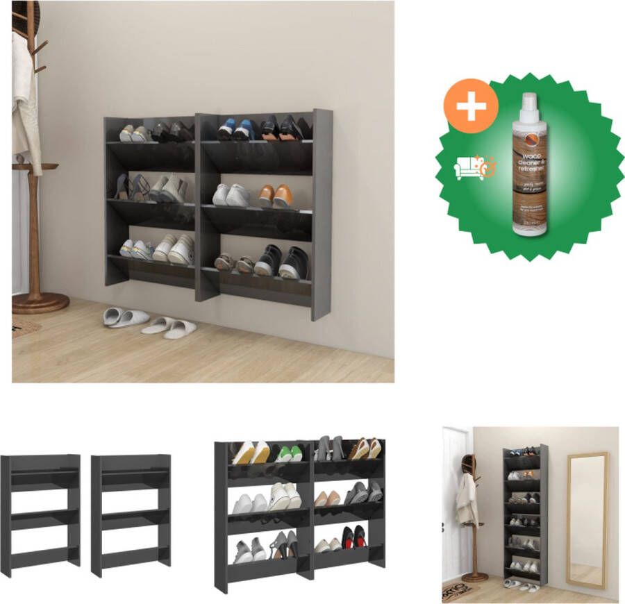 VidaXL Schoenenkast Moderne schoenenkastset 60 x 18 x 90 cm Hoogglans grijs Schoenenkast Inclusief Houtreiniger en verfrisser