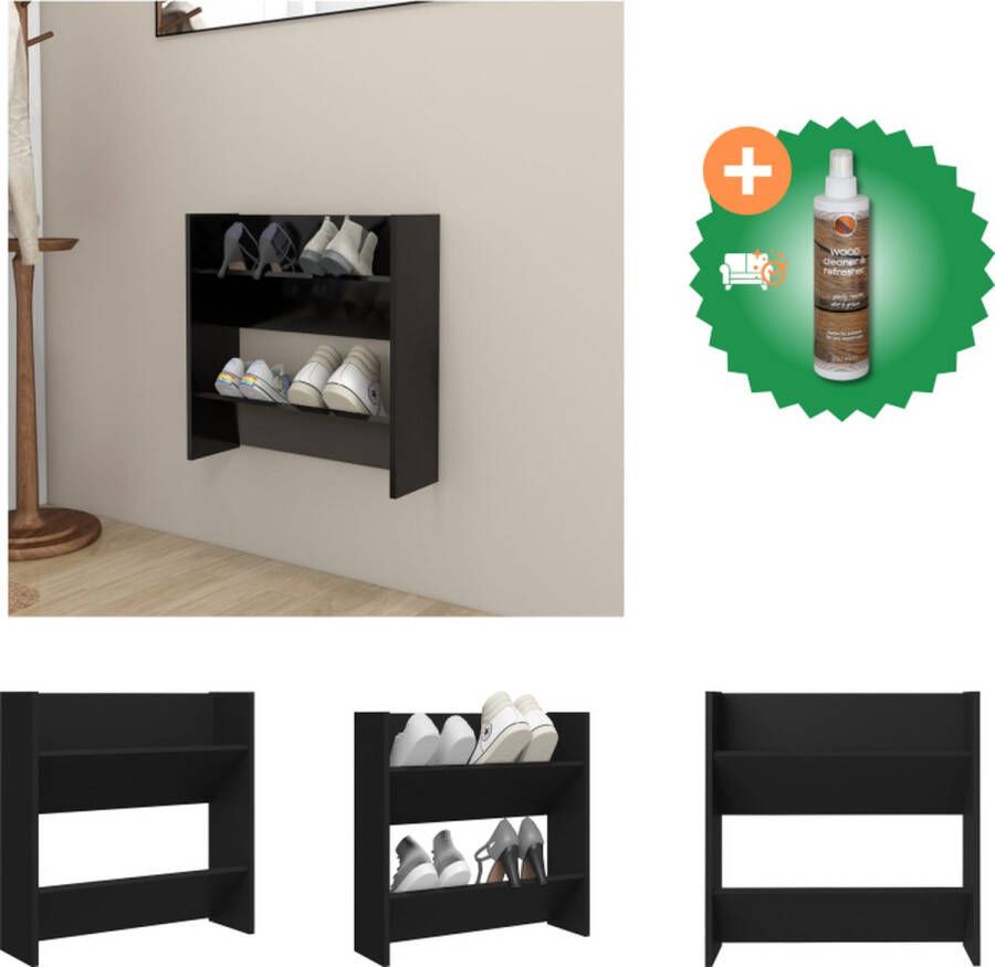 VidaXL Schoenenkast Moderne Wandmontage 60 x 18 x 60 cm Zwart Schoenenkast Inclusief Houtreiniger en verfrisser