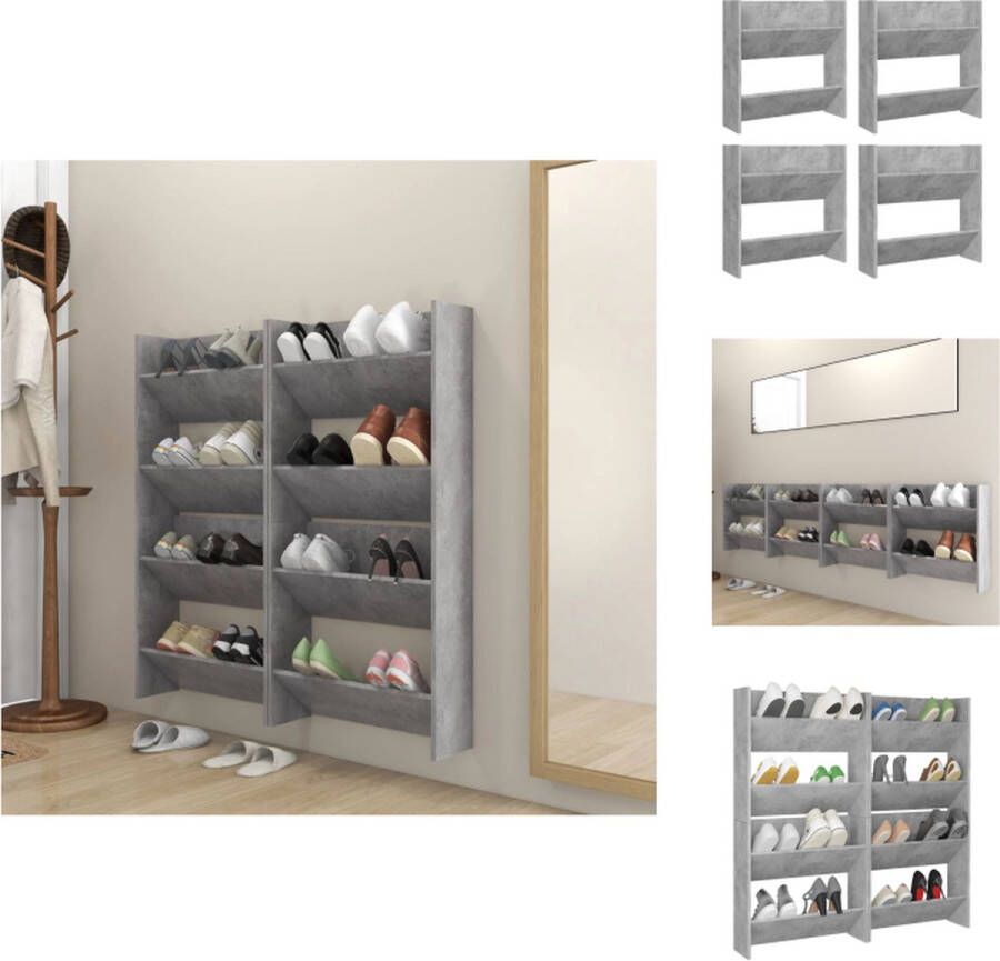 VidaXL Schoenenkast Muurbevestiging Betongrijs 60 x 18 x 60 cm 2 schappen Schoenenkast