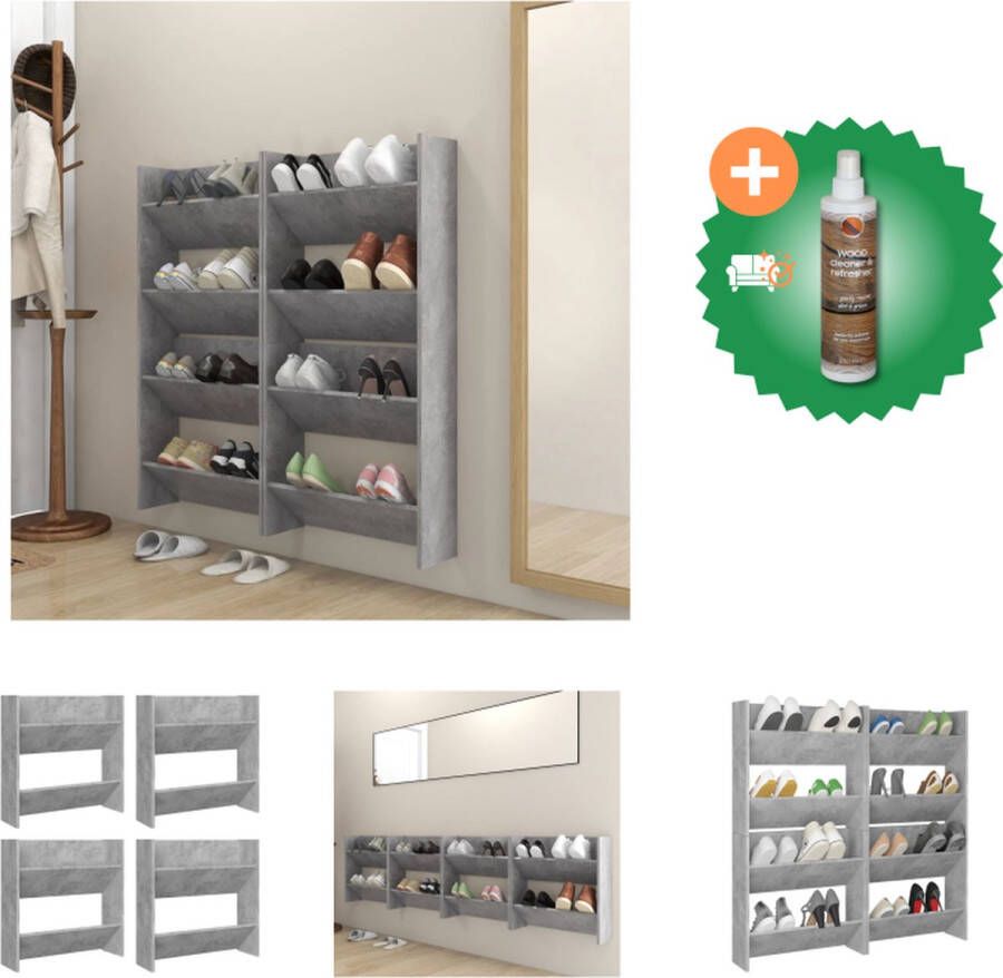 VidaXL Schoenenkast Muurbevestiging Betongrijs 60 x 18 x 60 cm 2 schappen Schoenenkast Inclusief Houtreiniger en verfrisser