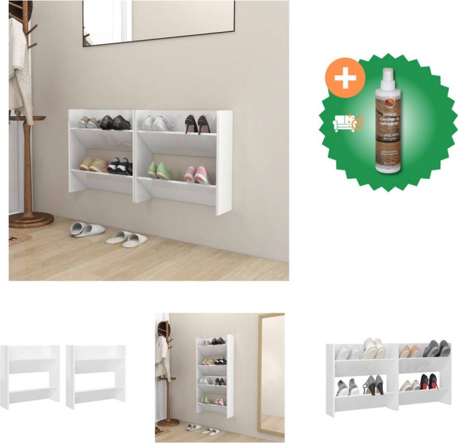 VidaXL Wandschoenenkasten 2 st 60x18x60 cm spaanplaat hoogglans wit Schoenenkast Inclusief Houtreiniger en verfrisser