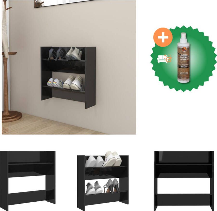 VidaXL Schoenenkast Muurmontage 60 x 18 x 60 cm Hoogglans Zwart Schoenenkast Inclusief Houtreiniger en verfrisser