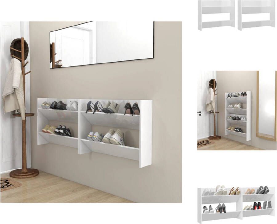 VidaXL Wandschoenenkast Wandschoenenkasten Wandkast Voor Schoenen Wandkasten Voor Schoenen Wandschoenenkasten 2 st 80x18x60 cm bewerkt hout hoogglans wit