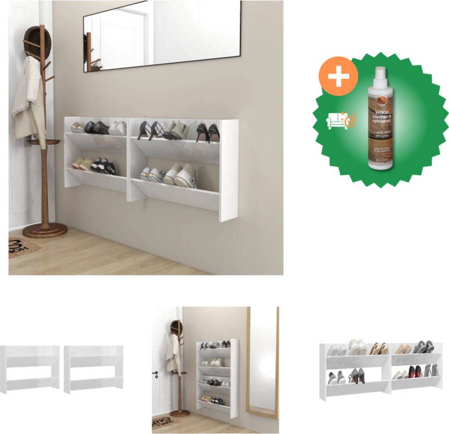 VidaXL Wandschoenenkasten 2 st 80x18x60 cm spaanplaat hoogglans wit Schoenenkast Inclusief Houtreiniger en verfrisser