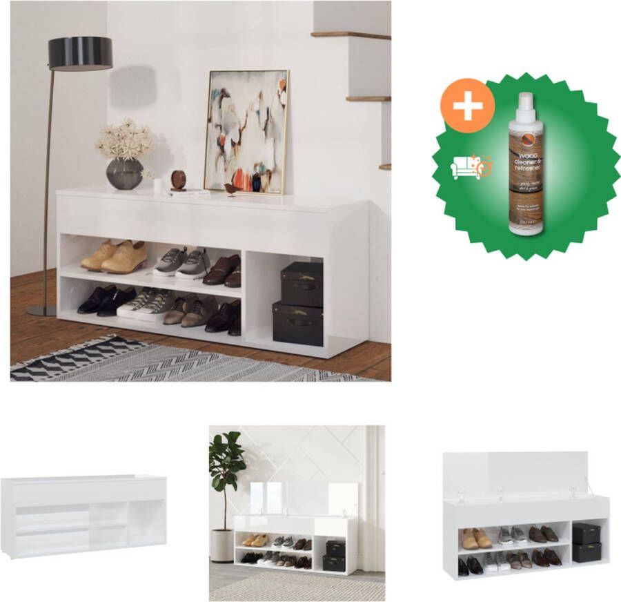 VidaXL Schoenenkast Opbergbank 105 x 30 x 45 cm Hoogglans wit Schoenenkast Inclusief Houtreiniger en verfrisser