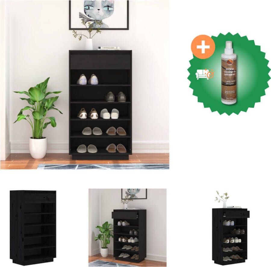 VidaXL Schoenenkast 60x34x105 cm massief grenenhout zwart Schoenenkast Inclusief Houtreiniger en verfrisser