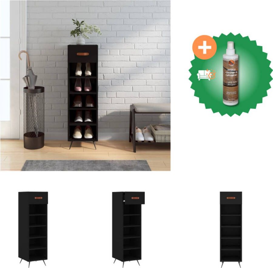 VidaXL Schoenenkast 30x35x105 cm bewerkt hout zwart Kast Inclusief Houtreiniger en verfrisser