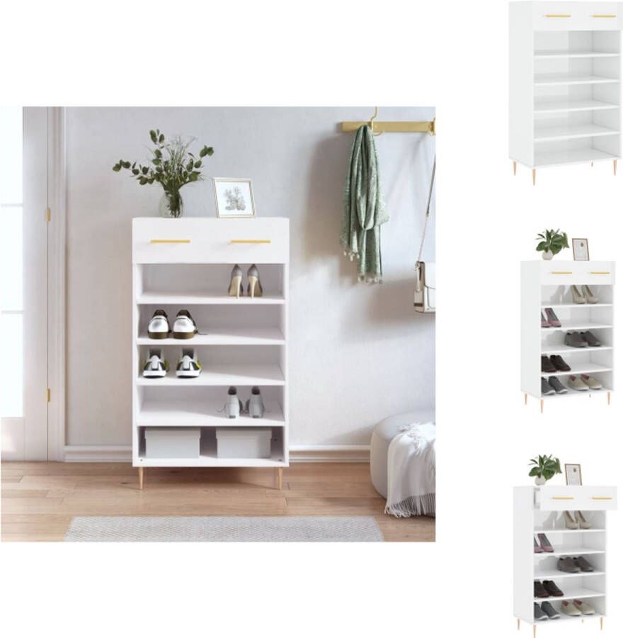 VidaXL Schoenenrek Schoenenrekken Opbergrek Voor Schoenen Schoenenkast 60x35x105 cm bewerkt hout hoogglans wit