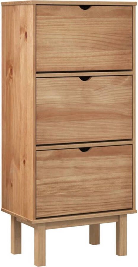 VidaXL Schoenenkast met 3 lades massief grenenhout bruin